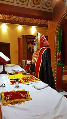 Baselios Thomas I, Catholicos of India, during Hasha at St. George Jacobite Church Al-Ain, Abu Dhabi - United Arab Emirates BaseliosThomasIHasha.jpg