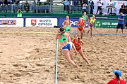 Deutsch: Beachhandball Europameisterschaften 2019 (Beach handball Euro); Tag 4: 5. Juli 2019 – Frauen, Viertelfinale, Kroatien-Ukraine 2:0 (21:20, 21:18) English: Beach handball Euro; Day 4: 5 July 2019 – Quarter Final Women – Croatia-Ukraine 2:0 (21:20, 21:18)