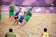 Deutsch: Beachhandball bei den Olympischen Jugendspielen 2018; Tag 6, 12. Oktober 2018; Jungen, Platzierungssspiel Ränge 5-6 – Thailand-Ungarn 0:2 English: Beach handball at the 2018 Summer Youth Olympics at 12 October 2018 – Boy's Placement Match 5-6 – Thailan-Hungary 0:2