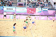 Deutsch: Beachhandball bei den Olympischen Jugendspielen 2018; Tag 6, 12. Oktober 2018; Mädchen, Hauptrundenspiel – Ungarn-Niederlande 2:1 English: Beach handball at the 2018 Summer Youth Olympics at 12 October 2018 – Girls Main Round – Hungary-Netherlands 2:1