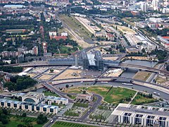 View over Europacity quarter (under construction) with Berlin Hauptbahnhof at center