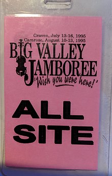 Backstage pass for the Craven and Camrose events. Big Valley Jamboree Backstage Pass.jpg
