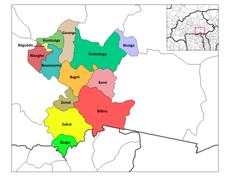 Location of the 13 departments (or communes) in Boulgou Province. Boulgou departments.png