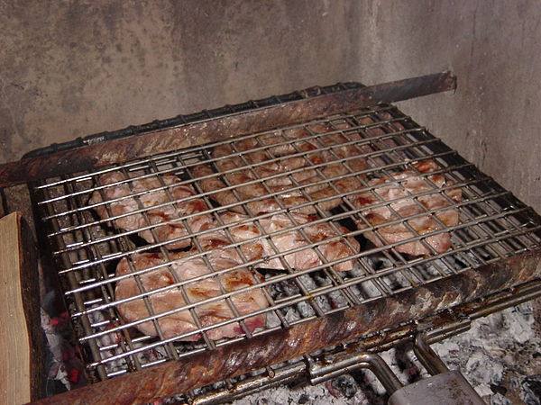 Boerewors and pork in a concrete braai structure