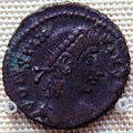 Bronze coin of Contantius II 337 361 found in Karghalik.jpg