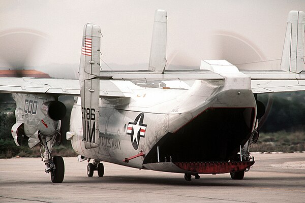 A C-2A taxis prior to takeoff on a flight to USS John F. Kennedy in February 1984. This was the first Greyhound delivered in 1966.