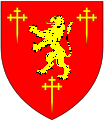 Arms of Capell, Earl of Essex: Gules, a lion rampant between three cross-crosslets fitchée or