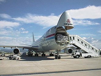 Cargolux Boeing 747-400F with the nose loading door open Cargolux B747-400F.jpg