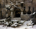 Монастырский двор в снегу.