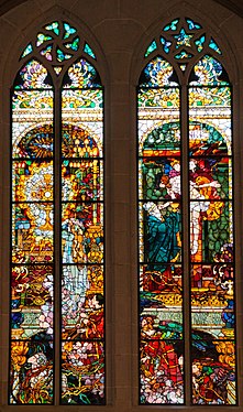 Eucharistie und Kreuzabnahme, ganzes Doppelfenster, 1898–1900