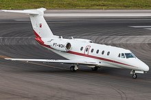 The 650 has a T-tail and two turbofans Cessna Citation III (8418203324) (cropped).jpg