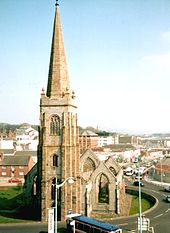 The ruined Charles Church, the city's memorial to the civilians killed in the Blitz. Charles Church May 2002.jpg