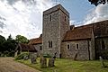 Church of St Peter and St Paul Upper Hardres Kent England - porch, tower and south aisle from southeast.jpg