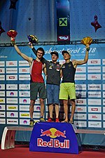 Men's Lead winners Climbing World Championships 2018 Lead Final Man winners 02.jpg