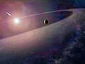 Artist's impression of an exocomet falling into white dwarf WD 1425+540.[35]