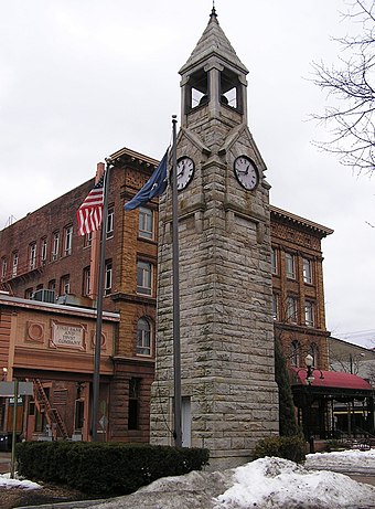 Corning Clock Tower at Market and Pine Streets in downtown Corning.