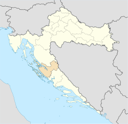 Задарската Жупанија (обележана со портокалова боја) во Хрватска (светложолта боја)