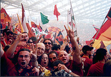 17 June 2001 - Roma-Parma 3-1: Roma won their third Italian championship in its history. Fans of the Curva Sud are overjoyed. Curva sud roma campione.jpg