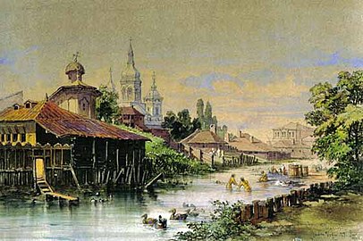 Dâmbovița în dreptul bisericii Radu Vodă - 29 iunie 1868