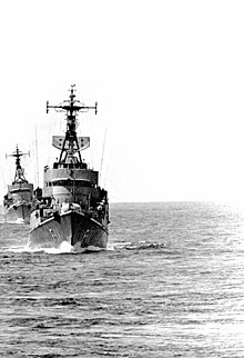 Almirante Clemente (F-11) and General Moran (F-12) during UNITAS XX DN-SN-82-09531.jpg