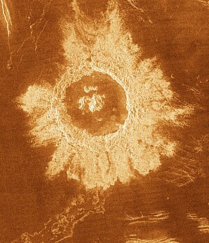 Radaraufnahme des Kraters Danilova durch die Venussonde Magellan