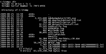 Command Prompt, a CLI shell in Windows Dir command in Windows Command Prompt.png