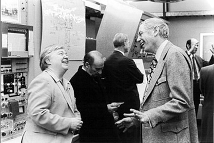 Ray speaking with Robert Sachs, director of the Argonne National Laboratory, circa 1974