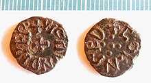 Styca of Wigmund: moneyer Coenred - found in Norfolk Early medieval coin , styca of Wigmund Archbishop of York (FindID 535714).jpg