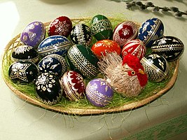 Easter eggs, a symbol of the empty tomb, are a popular cultural symbol of Easter.[26]