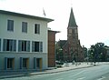 Church (brick church) and churchyard wall