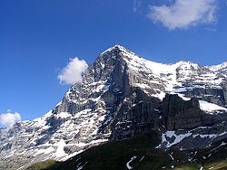 Eiger (3 970 m, severozápadní strana), pohled od Kleine Scheidegg)