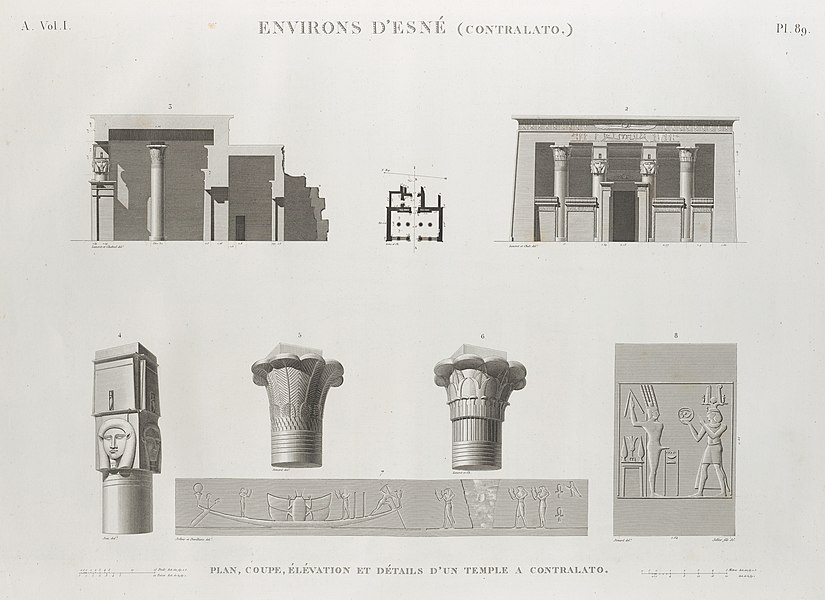 Pl.89 - Plan, coupe, élévation et détails d'un temple à Contralato