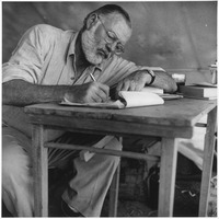 Ernest Hemingway Writing at Campsite in Kenya - NARA - 192655.tif