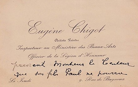 Eugène Chigot, post impressionist painter, business card 1890s