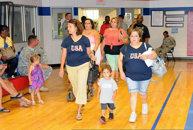 File:Family members arrive to the West Fort Hood Physical Fitness Center to see off the deploying Soldiers with the 418th Transportation Company, 553rd Combat Sustainment Support Battalion, 4th Sustainment Brigade 130610-A-JI408-005.jpg