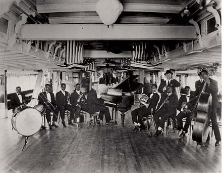 Armstrong was a member of Fate Marable's New Orleans Band in 1918, here on board the S.S. Sidney.