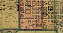 Map of Washington, D.C., published in 1851 but still extant as of 1926, showing the area around Federal Triangle as originally planned and built in accordance with the L'Enfant Plan FederalTriangle 1851.jpg