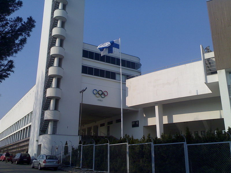 File:Finnish flag and Helsinki Olympic Stadion.jpg