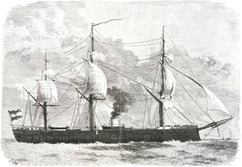 The Spanish Numancia (1863) was the first ironclad to circumnavigate the world, between 1865 and 1867. Fragata Numancia en 1865.png