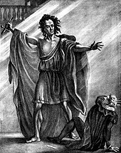 The actor T. P. Cooke as the monster in an 1823 stage production of Shelley's novel Frankenstein Cooke 1823.jpg