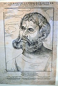 Marteno Lutero as Junker Jörg, lignogravuraĵo de Lucas Cranach la Maljuna, 1522