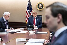 White House conference call with state governors Governors' Video Teleconference on Partnership for the COVID-19 Response (49701464048).jpg