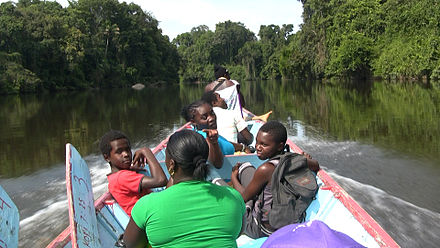 A boat taxi route from Awarradam to Kajana on the Gran Rio River