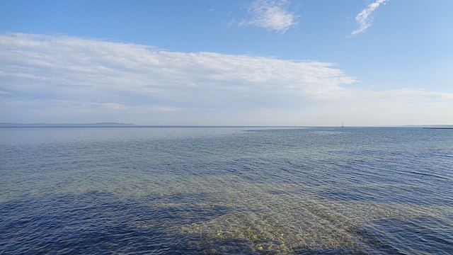 Grand Traverse Bay, a large bay of Lake Michigan in Michigan's Lower Peninsula, from the community of Elk Rapids