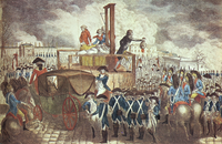 Ejecución de Luis XVI, 21 de enero de 1793. La ejecución por su pueblo de un rey que según todo el ideario político de su tiempo, tenía poderes absolutos, causó un impacto enorme, ya con todas las monarquías europeas solidarizaron en guerra contra la Revolución.