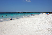 Hyams Beach in Jervis Bay, which features white sand. Hyams Beach 002.jpg