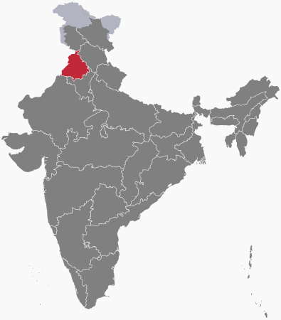 Situation du Pendjab sur une carte de l'Inde