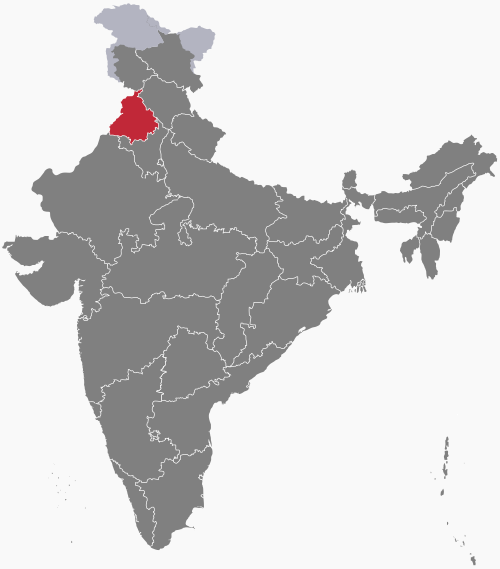 Location of Punjab in India