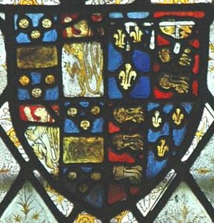 Church of St Mary the Virgin, Iffley, Oxfordshire, 15th-century stained glass of the arms of John de la Pole, 2nd Duke of Suffolk (1442–1491/2), KG. A