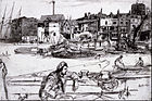 James McNeill Whistler, Black Lion Wharf (suchoryt, akwaforta), 1859